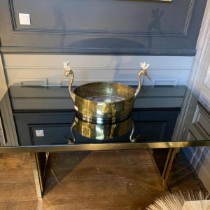 Romeo Rega atributed, Italian Brass Black Dining Table, Design Hollywood Regency