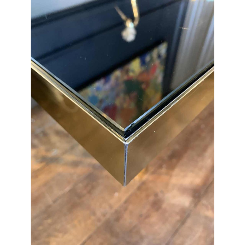 Romeo Rega atributed, Italian Brass Black Dining Table, Design Hollywood Regency