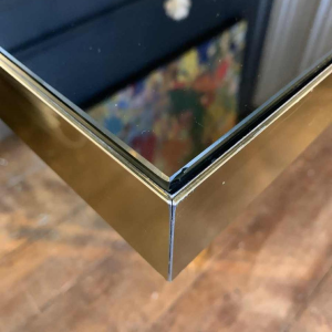 Romeo Rega atributed, Italian Brass Black Dining Table, Design Hollywood Regency