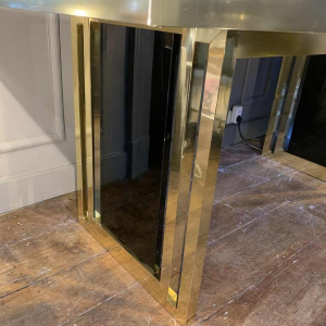 Romeo Rega atributed, Italian Brass Black Dining Table, Design Hollywood Regency