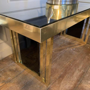 Romeo Rega atributed, Italian Brass Black Dining Table, Design Hollywood Regency