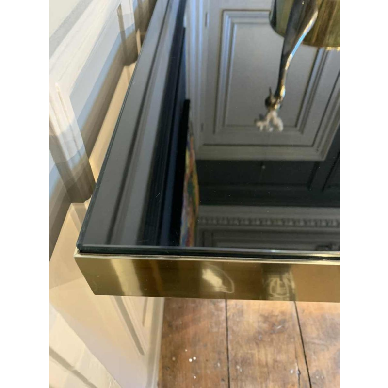 Romeo Rega atributed, Italian Brass Black Dining Table, Design Hollywood Regency