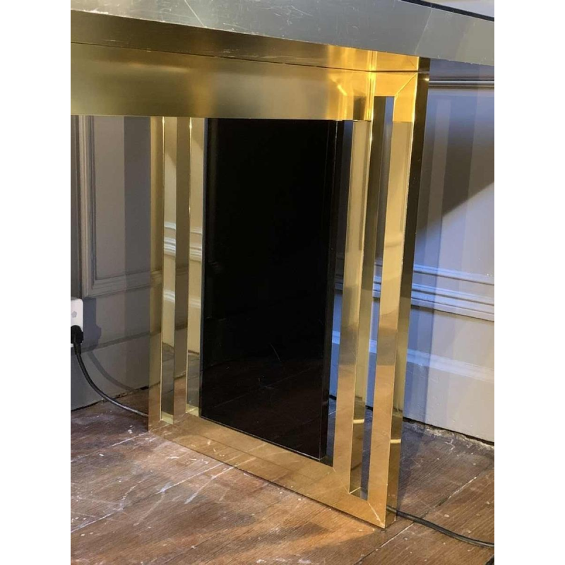 Romeo Rega atributed, Italian Brass Black Dining Table, Design Hollywood Regency