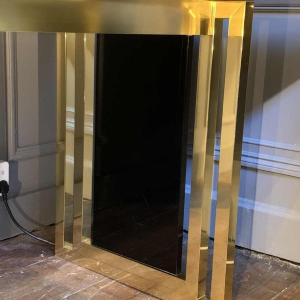 Romeo Rega atributed, Italian Brass Black Dining Table, Design Hollywood Regency