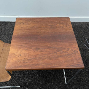 Vintage leather, rosewood, chromed steel side table / newspaper rack, ca 1970
