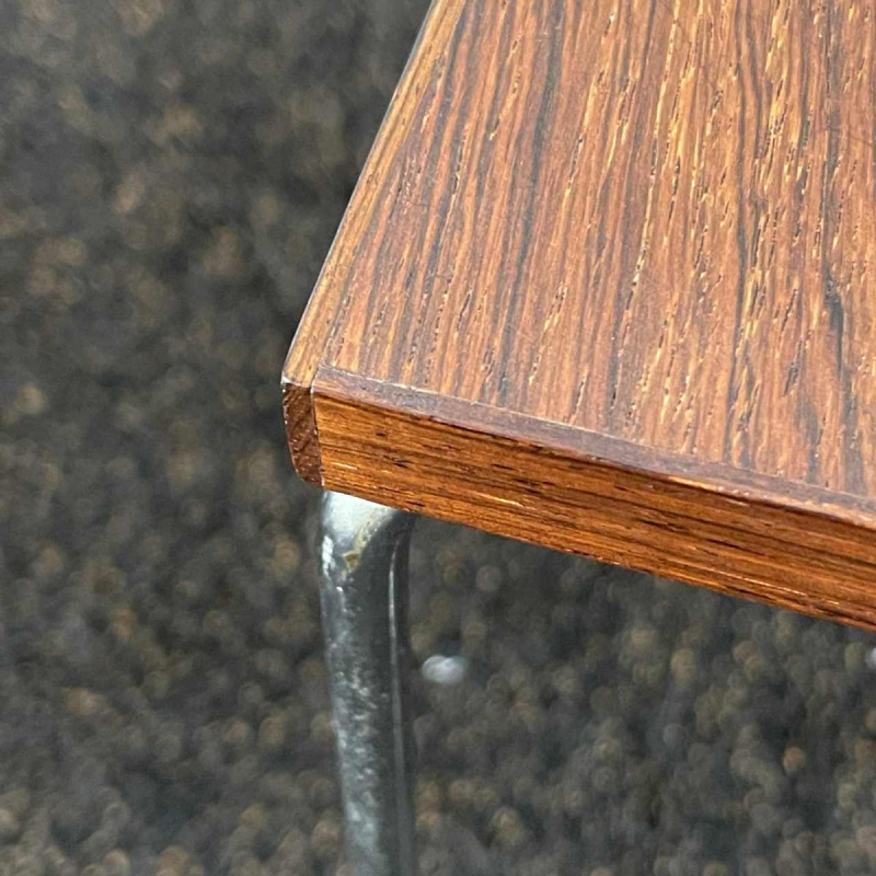 Vintage leather, rosewood, chromed steel side table / newspaper rack, ca 1970