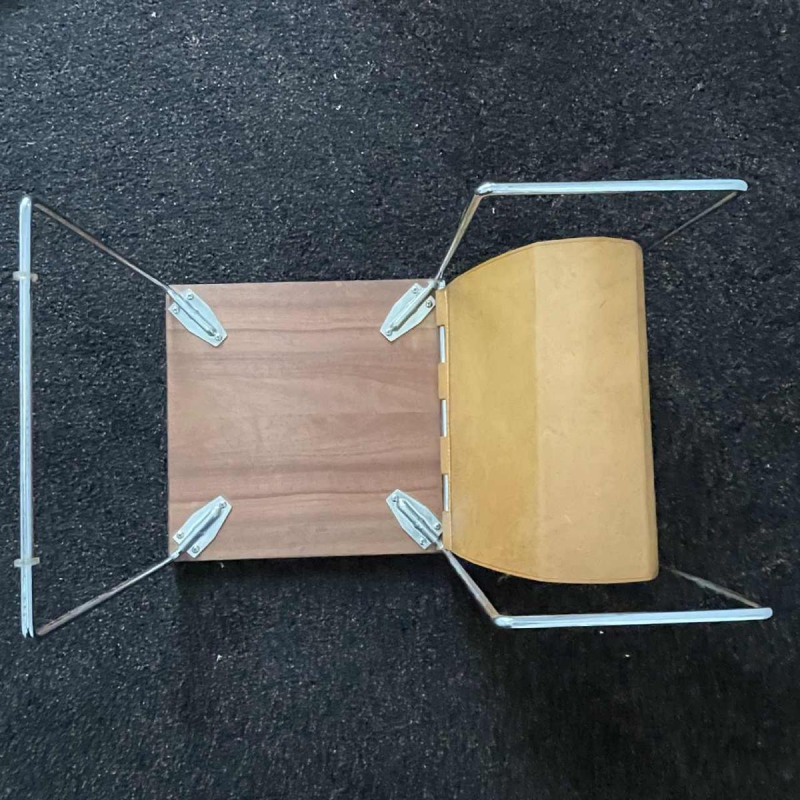 Vintage bijzettafeltje / krantenrekleren, palissander, verchroomd stalen 1970s