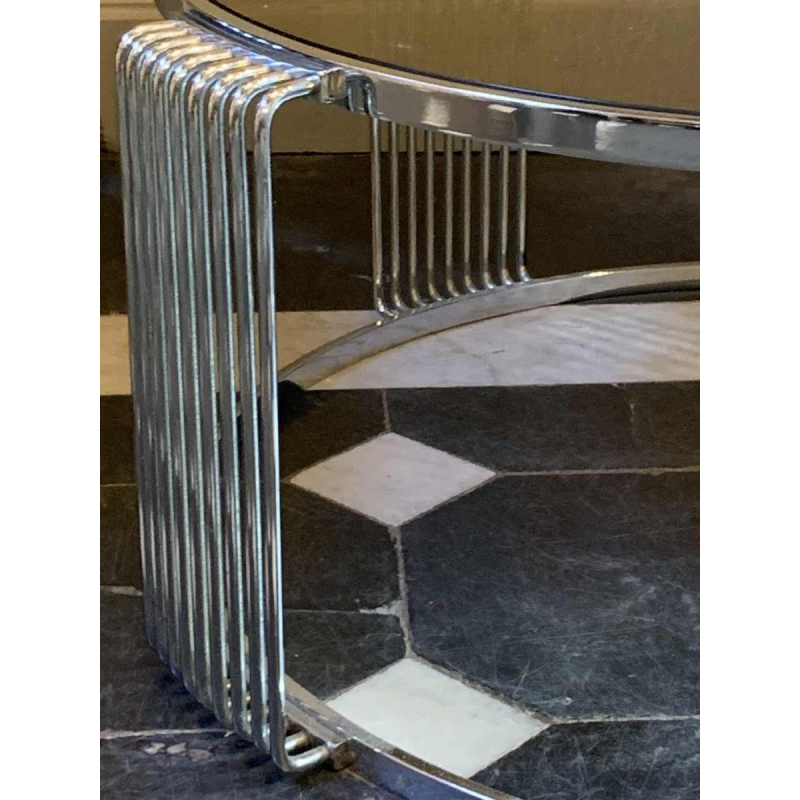 Round Chromed Steel Coffee Table, Italian Design, Vintage 1970s