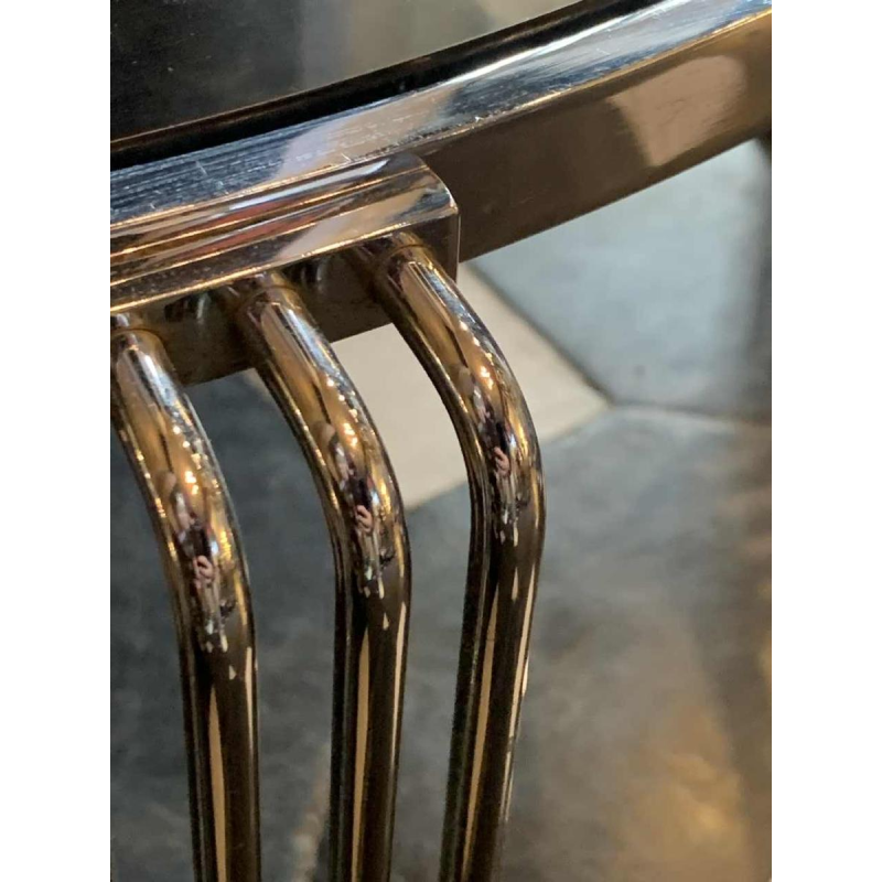 Table Basse / Salon Ronde Acier ChromÃ© Verre FumÃ©, Design Italien, Vintage.1970s