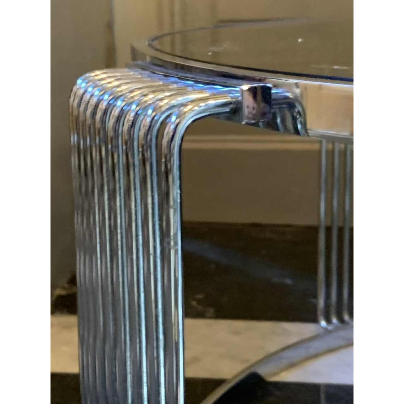 Table Basse / Salon Ronde Acier ChromÃ© Verre FumÃ©, Design Italien, Vintage.1970s