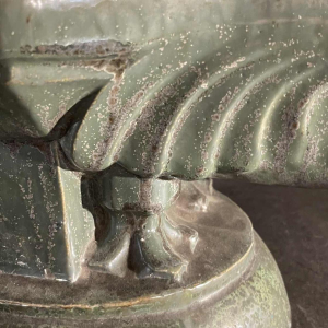 ROGER GUERIN, pelikaan plantenbak, Bouffioulx steengoed, Art Deco sculptuur 1925