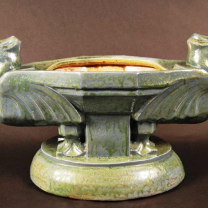 ROGER GUERIN, pelikaan plantenbak, Bouffioulx steengoed, Art Deco sculptuur 1925