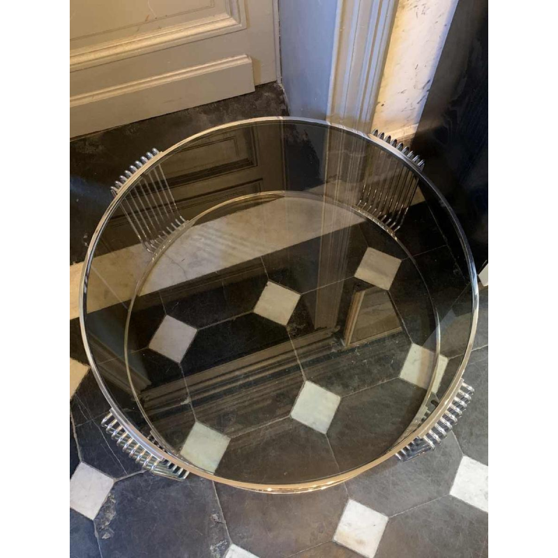 Round Chromed Steel Coffee Table, Italian Design, Vintage 1970s