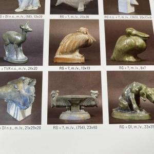 ROGER GUERIN, pelikaan plantenbak, Bouffioulx steengoed, Art Deco sculptuur 1925