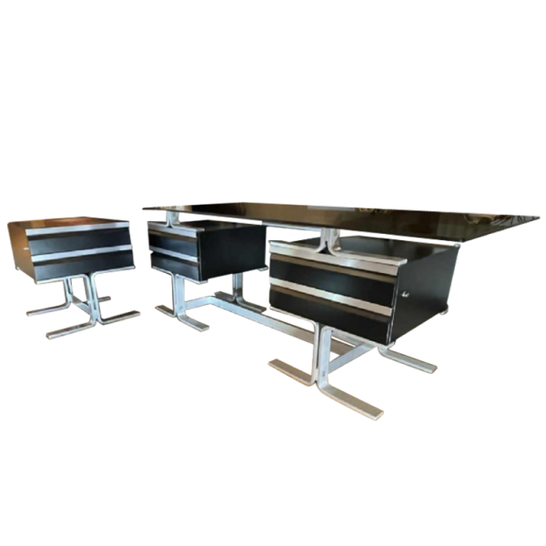 WALTER & MORETTI, Modernistisch Design Bureau, Geborsteld Aluminium, 1970s