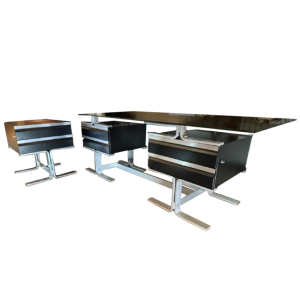 WALTER & MORETTI, Modernistisch Design Bureau, Geborsteld Aluminium, 1970s