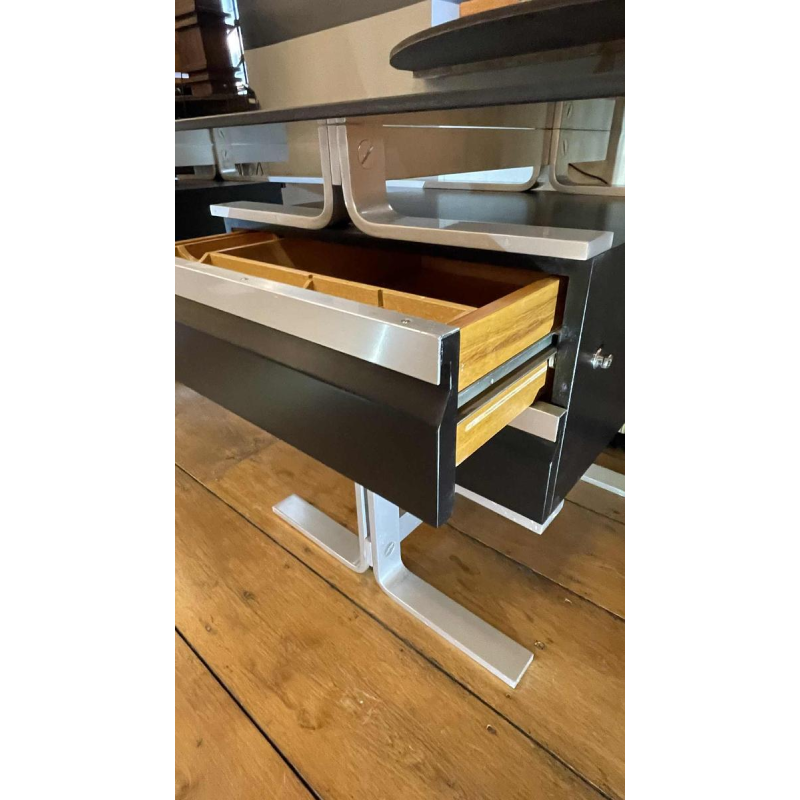 WALTER & MORETTI, Stamped Modernist Design Desk, Brushed Aluminium, 1970s