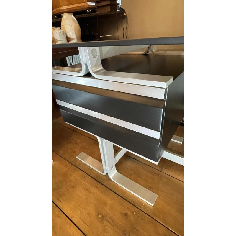 WALTER & MORETTI, Stamped Modernist Design Desk, Brushed Aluminium, 1970s