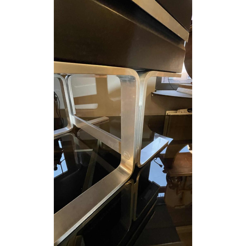 WALTER & MORETTI, Stamped Modernist Design Desk, Brushed Aluminium, 1970s