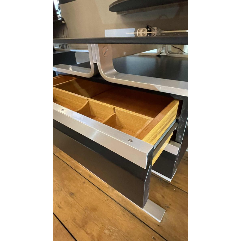 WALTER & MORETTI, Stamped Modernist Design Desk, Brushed Aluminium, 1970s