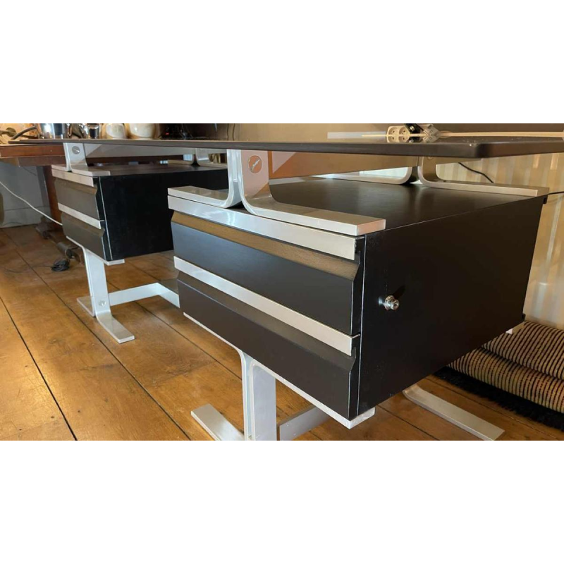 WALTER & MORETTI, Stamped Modernist Design Desk, Brushed Aluminium, 1970s