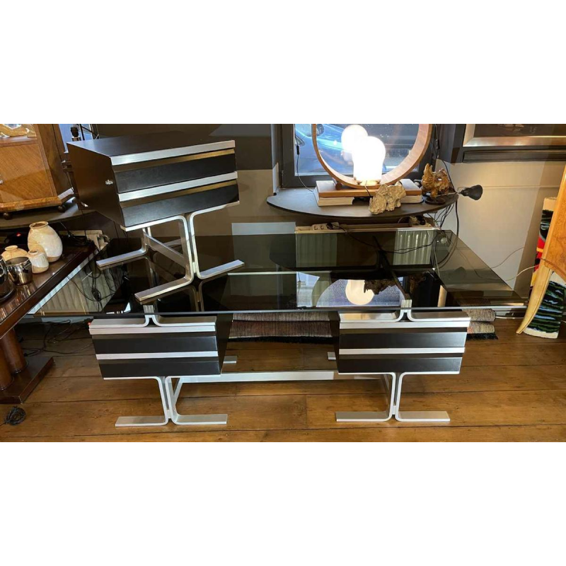 WALTER & MORETTI, Bureau Design Moderniste Estampille´, Aluminium Brosse´, 1970s