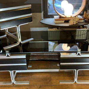 WALTER & MORETTI, Modernistisch Design Bureau, Geborsteld Aluminium, 1970s