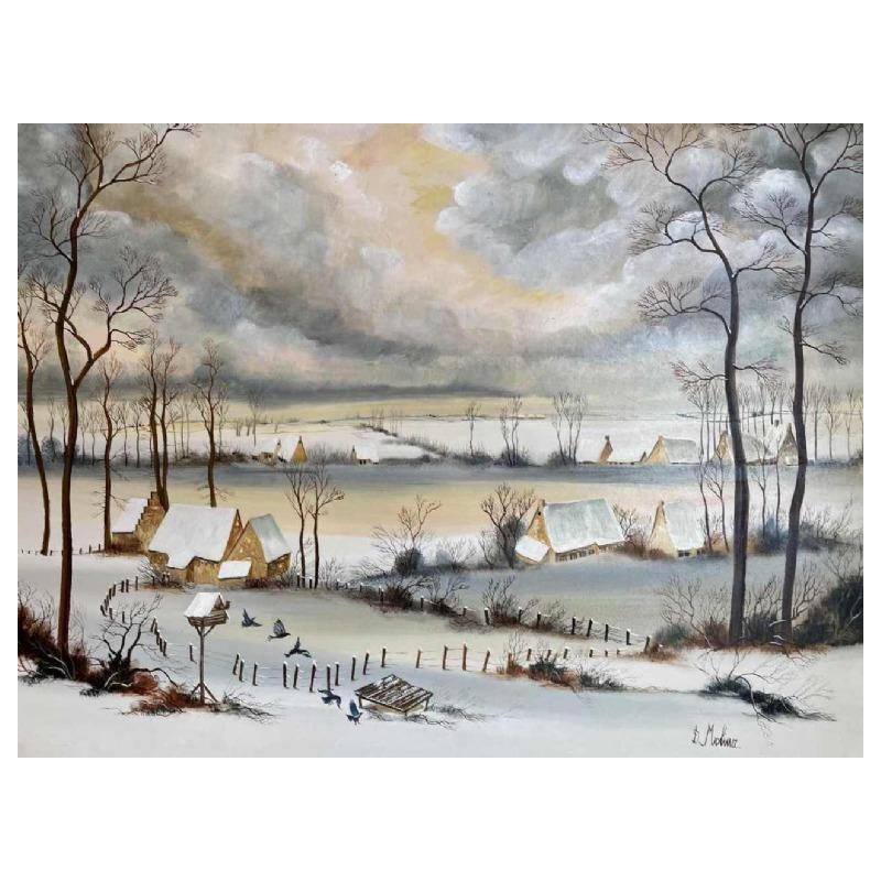 Danielle MOLINA (1939-): « paysage enneigé » hst 48x58 cm