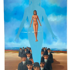 Jean-Pierre Serrier 'La femme dominante' tableau surréaliste, huile sur toile, 1969