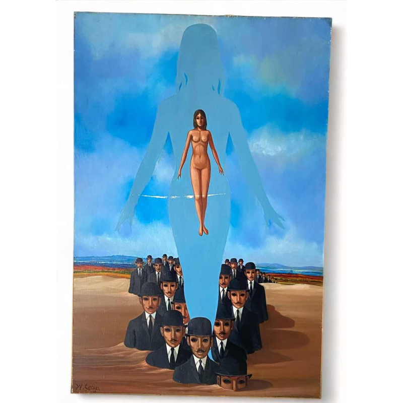 Jean-Pierre Serrier La femme dominante surrealist painting, oil on canvas, 1969