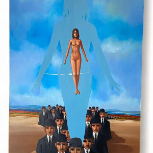 Jean-Pierre Serrier La femme dominante surrealist painting, oil on canvas, 1969