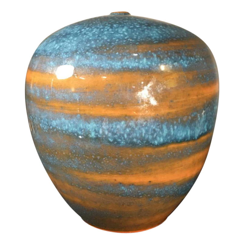 ANTONIO LAMPECCO, keramische turquoise vaas, circa 1980