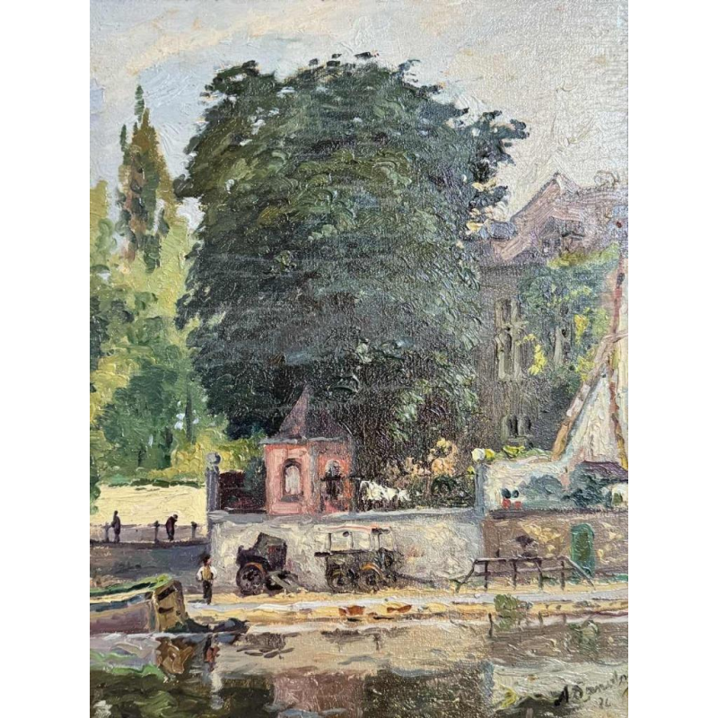 Albert DANDOY (1885-1977): «Namur -  La maison rose et le quai des Joghiers »