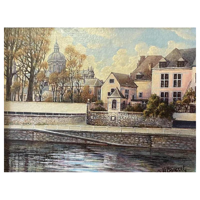 Olivier-Henri BOSERET (1924-2005) « La maison rose et la cathédrale - Namur »