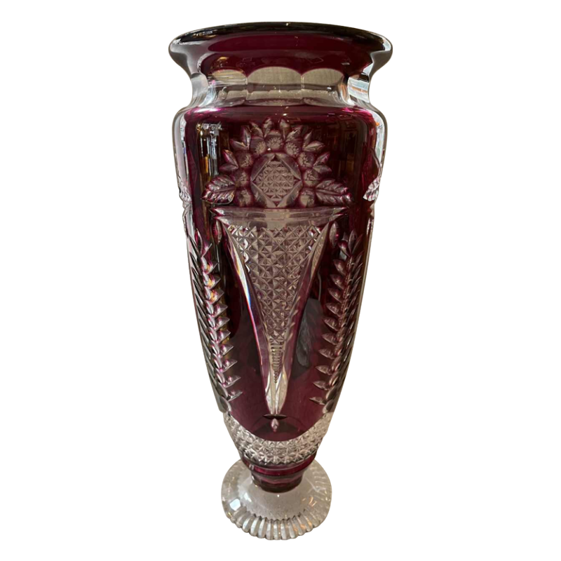 Val Saint-Lambert vase en cristal doublé taillé création Joseph Simon vers 1925