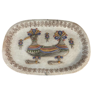 M.H. BATAILLE pour DOUR, large ceramic dish " Fantastic Bird ", ca 1960