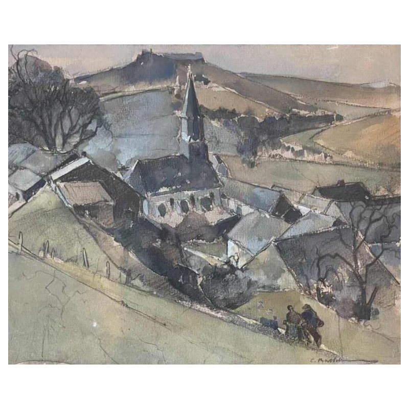 Camille BARTHELEMY « village gaumais » aquarelle et gouache