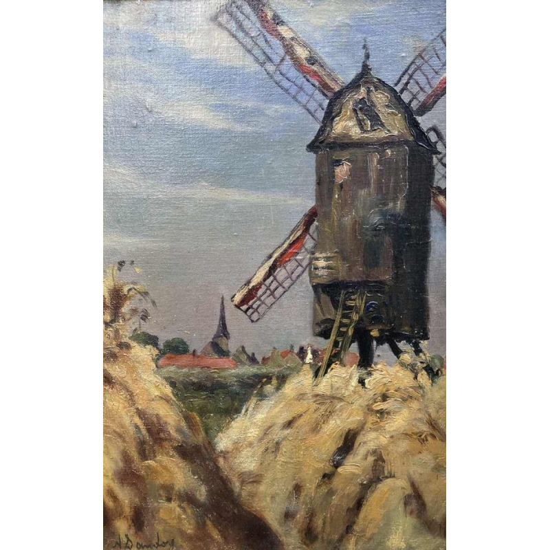 Albert DANDOY (1885-1977): « Moulin près de Furnes 1934 » hst marouflée