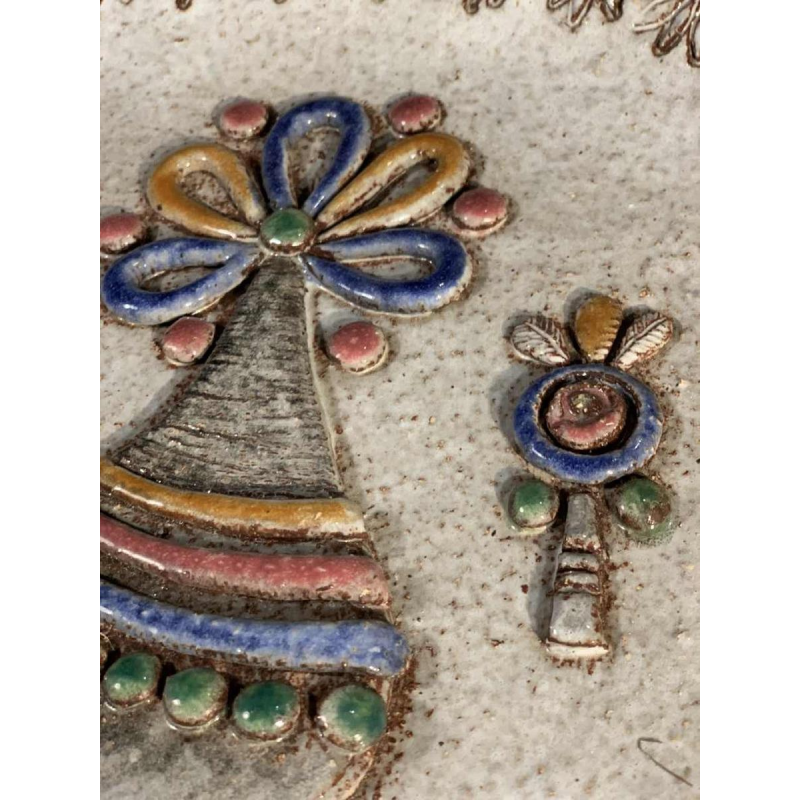 M.H. BATAILLE pour DOUR, large ceramic dish " Fantastic Bird ", ca 1960