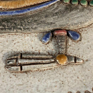 M.H. BATAILLE pour DOUR, large ceramic dish " Fantastic Bird ", ca 1960