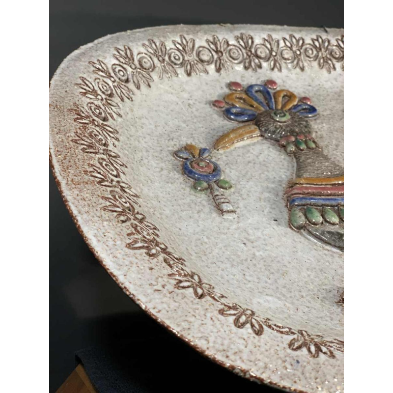 M.H. BATAILLE pour DOUR, large ceramic dish " Fantastic Bird ", ca 1960