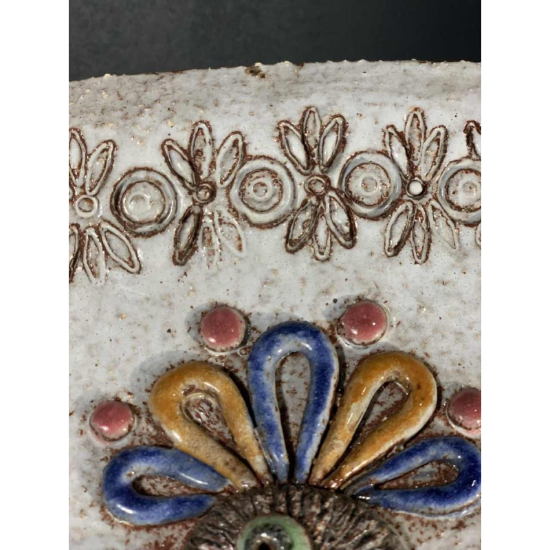 M.H. BATAILLE pour DOUR, grand plat en Céramique " Oiseau Fantastique ", ca 1960