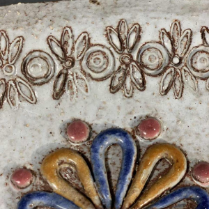 M.H. BATAILLE pour DOUR, large ceramic dish " Fantastic Bird ", ca 1960