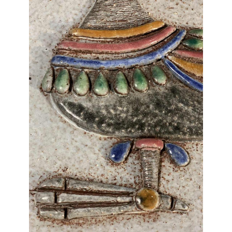 M.H. BATAILLE pour DOUR, grand plat en Céramique " Oiseau Fantastique ", ca 1960