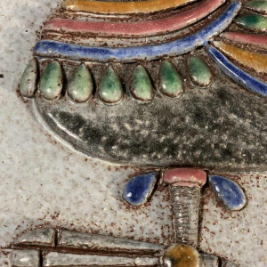 M.H. BATAILLE pour DOUR, grand plat en Céramique " Oiseau Fantastique ", ca 1960