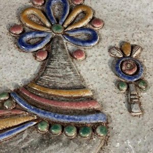 M.H. BATAILLE pour DOUR, large ceramic dish " Fantastic Bird ", ca 1960