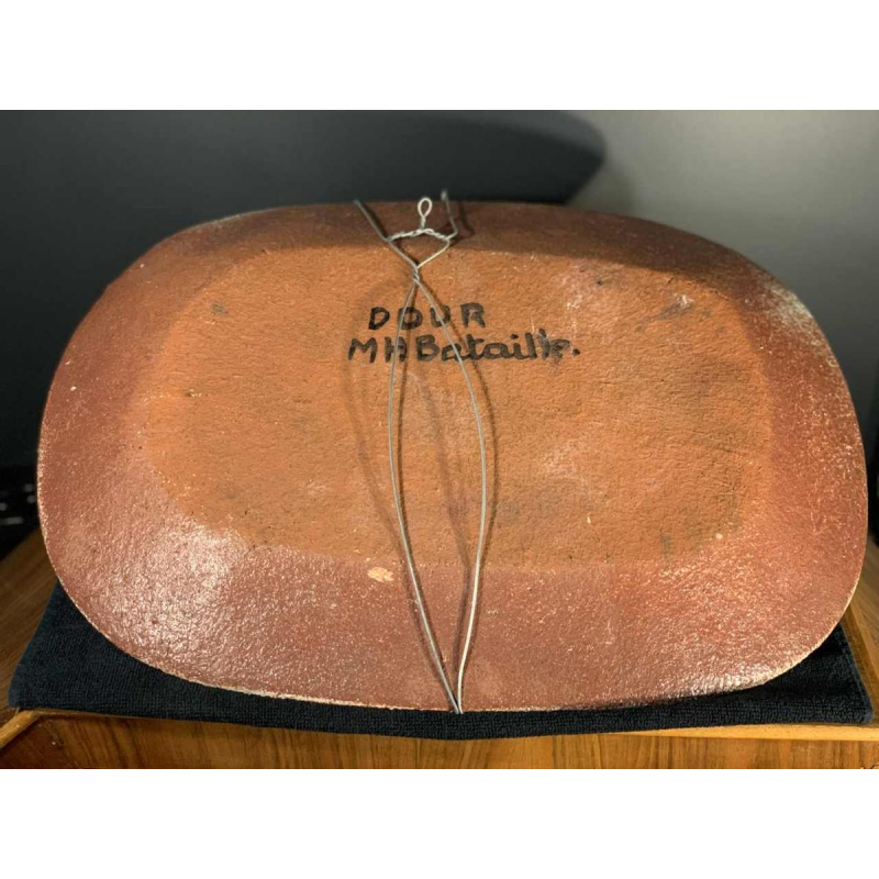 M.H. BATAILLE pour DOUR, large ceramic dish " Fantastic Bird ", ca 1960