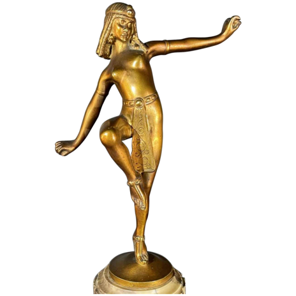 ALONZO, Egyptian Dancer Cleopatra Sculpture Art Deco Naked Woman Bronze, 1920