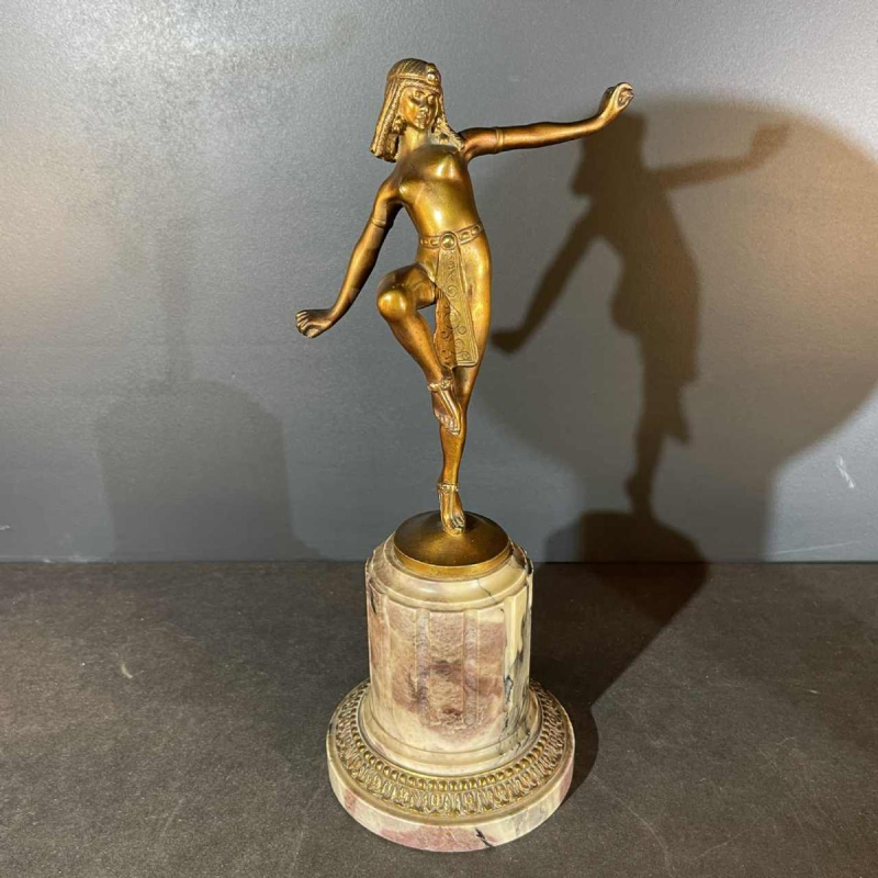ALONZO, Danseuse Egyptienne Sculpture Cléopâtre Art De´co Femme Nue Bronze, 1920