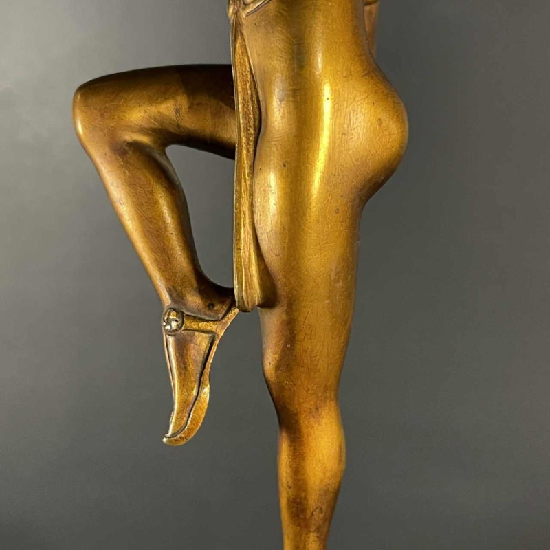 ALONZO, Egyptian Dancer Cleopatra Sculpture Art Deco Naked Woman Bronze, 1920